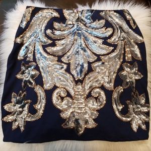 Francesca's Alya Blue Skirt with Sequin Detail